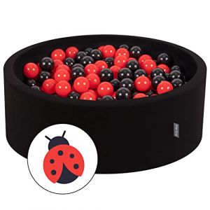 KiddyMoon Piscine À Balles 90X30cm/200 Balles ? 7Cm pour Bébé Rond Fabriqué en UE, Coccinelle: Noir/Rouge