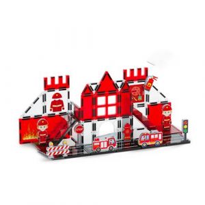 Avizar Jeu Construction Magn&eacute;tique pour Enfant Th&egrave;me Pompier 48 pi&egrave;ces Solide Rouge