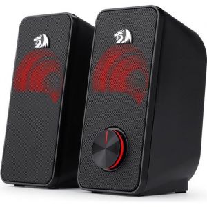 Image de Redragon Haut-parleur stéréo 2.0 STENTOR (GS500) 2x5W pour ordinateur avec rétroéclairage rouge, alimenté par USB & jack 3,5 mm