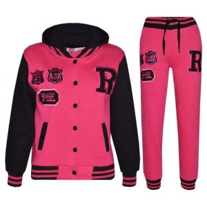 Surv&ecirc;tement de baseball am&eacute;ricain unisexe R Fashion Varsity pour enfants - Rose - Manches longues - Fox cerise