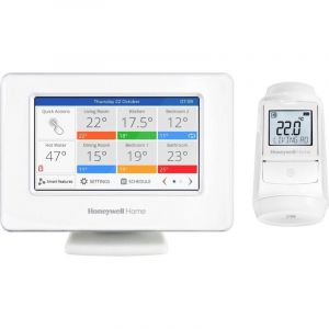 Honeywell Home Evohome Apartment Plus Solution, Appareil d'exploitation Central Wi-FI Intelligent avec &eacute;cran Tactile Couleur et Thermostat de radiateur (1) - Chambre pour Chambre, Confort contr&ocirc;l&eacute;
