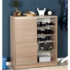 Pegane Armoire &agrave; chaussures de 2 portes coulissantes coloris Ch&ecirc;ne Cambrian - Longueur 91 x profondeur 37 x hauteur 105 cm