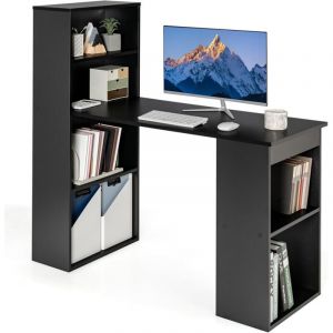 Giantex Bureau d'Ordinateur Réversible avec Bibliothèque, pour Maison, Bureaux, Noir