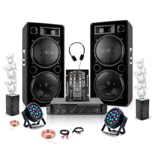 Pack DJ Sono 2 Enceintes 2x1500W Ibiza STAR212 - Ampli AMP1000-MKII 2x800W - Table de Mixage - 2 PAR LEDS RGB - 2 Machine &agrave; Bulles