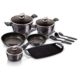 Batterie de cuisinière à induction Berlinger Haus Carbon Pro 12 pièces, marbre antiadhésif sans Pfoa gris foncé