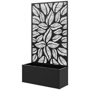 Outsunny Jardinière treillis haut design graphique grandes feuilles - 61 x 23 x 113 cm - métal thermolaqué noir