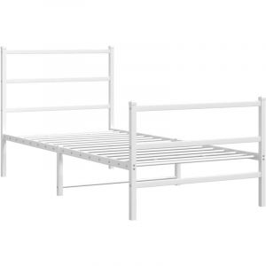VidaXL Cadre de Lit Métal avec Tête de Lit Pied de Lit, Lit Simple avec Sommier à Lattes, Lit Adulte avec Pied Chambre, Moderne, Blanc 90x200 cm