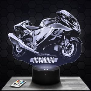 Lampe 3D - Moto Suzuki Hayabusa - Jouet Miniature Cadeau Moto Suzuki Hayabusa - Veilleuse Led Tactile avec socle au choix