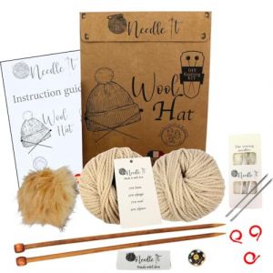 Kit Tricot - NEEDLE IT - Bonnet complet &eacute;cru - Laine fran&ccedil;aise - Aiguilles incluses - Notice explicative