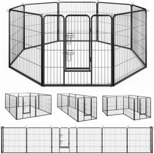 Costway - Parc pour Chien Int&eacute;rieur Ext&eacute;rieur, 8 Panneaux, Enclos Chien Portable Pliable avec Porte, 8 Piquets de Sol, Rotation &agrave; 360&deg;, Barri&egrave;re de