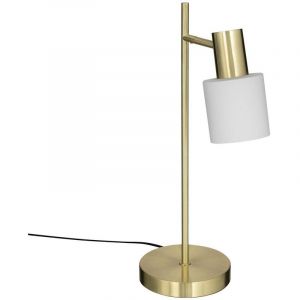 Atmosphera Lampe à poser en métal Doré et abat-jour en verre Blanc H 45 cm