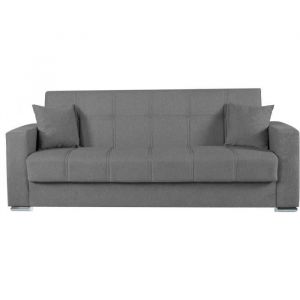 Alba Canap&eacute; convertible 3 places Tissu gris fonc&eacute; - 2 coussins - Coffre de rangement - 226 x 85 x 92 cm