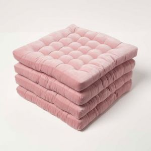 Homescapes - Galette de chaise en velours Rose, Lot de 4, 40 x 40 x 5 cm