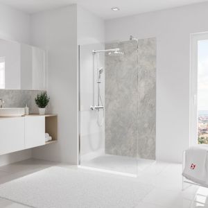 Schulte-ufer Panneau mural 100x210 cm, rev&ecirc;tement pour douche et salle de bains, placement facile, D&eacute;coDesign d&eacute;cor, pierre gris-argent&eacute;