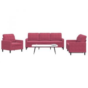 VidaXL Ensemble de canap&eacute;s 3 pcs avec coussins Rouge bordeaux Velours, canap&eacute;, si&egrave;ge de canap&eacute;, canap&eacute; relax, canap&eacute; 3278355
