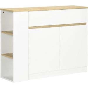 Homcom Buffet 2 portes étagère tiroir coulissant 3 niches latérales panneaux blanc aspect chêne clair - Blanc