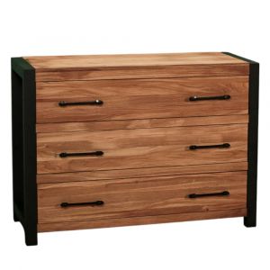 Commode de chambre style industriel en chêne 3 tiroirs L110cm
