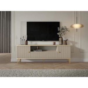 Pascal Morabito Meuble TV avec 2 portes, 1 tiroir et 1 niche en MDF et acier - Beige et dor&eacute; - SINEAD de