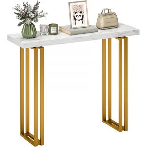 Homcom Table console - avec plateau imitation marbre, structure en acier - style moderne et fin - 100 x 30 x 78,5 cm - blanc et or