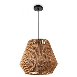 Paco Home - Suspension Table &agrave; Manger Lampe Suspendue E27 Papier Boho Rotin Lampe &agrave; suspension - Noir, Nature (&Oslash;32cm)