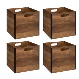 Lot de 4 Boîtes de rangement en bois Marron style Industriel 31 x 31 cm