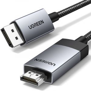 UGreen Câble DisplayPort vers HDMI 4K @ 60 Hz unidirectionnel DP 1.2 vers HDMI 2.0 HDR actif en aluminium tressé DP vers HDMI convertisseur pour multi-écrans compatible avec moniteur, projecteur,