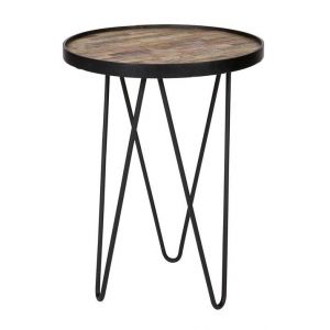 Made by Woood Guéridon trépied en métal et bois recyclé Lev