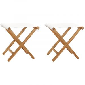 VidaXL Chaises pliables 2 pcs Bois de teck solide et tissu Blanc crème