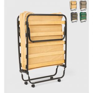 LLB LIVING LIFE BED Lit pliant &agrave; roulettes matelas et lattes 80x180 Ares, Couleur: Beige