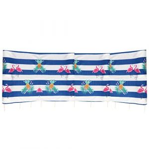 Parasol de plage de 15m avec des flamants roses, rayures bleues