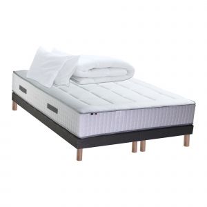 Image de Ensemble matelas ressort 7 zones + memoire de forme + sommier + couette + oreillers bellagio 2 fabrique en france dimensions - 2x90 x 200 cm