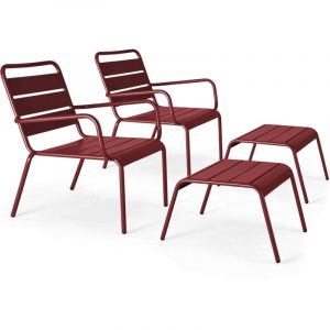 Oviala Lot de 2 fauteuils relax avec repose-pieds en m&eacute;tal Pourpre - Palavas