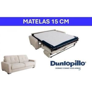 Dunlopillo Canap&eacute; convertible SOA 3 places tissu gaufr&eacute; beige 215 x 100 x 91 cm