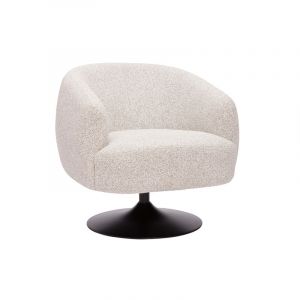 Miliboo Fauteuil pivotant en tissu effet bouclette beige et m&eacute;tal noir bowie