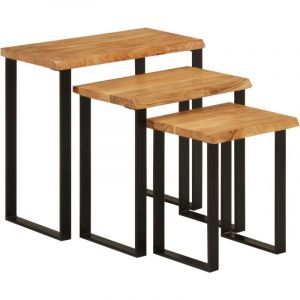 VidaXL Tables Gigognes 3 pcs avec Bord Vivant, Bout de Canap&eacute; avec Pied, Table d'Appoint, Meuble de Salon Salle de S&eacute;jour, Bois Massif d'Acacia