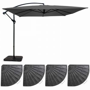 Oviala Parasol déporté et 4 dalles à lestées aluminium gris 3x3m