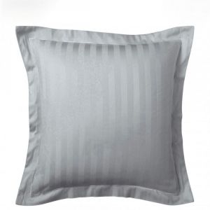 Taie d'oreiller ray&eacute; ton sur ton satin de coton TERTIO- Gris Perle