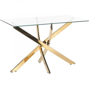 Beliani Table de Repas Rectangulaire Verre Trempé et Pieds Dorés 120 x 70 cm Maramo - Doré