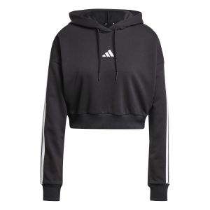 Adidas Sweatshirt &agrave; capuche court french terry femme Essentials 3-Stripes