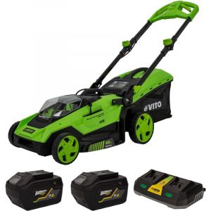Vito Tondeuse sans fil 40V 2 batteries lithium 6Ah Moteur Brushless Largeur 400mm Bac 40L 6 hauteurs de coupe 25-75mm + Chargeur double