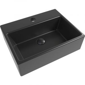 Swiss Aqua Technologies Brevis Lave-mains suspendu avec trou pour robinetterie au milieu, 38,5 x 30,5 x 10,5 cm, noir mat (SATBRE3830SBKM)