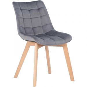 CLP Chaise de Salle &agrave; Manger Passaic en Velours Pi&egrave;tement en Bois de h&ecirc;tre, Gris