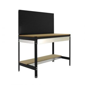 Simon Rack SimonRack Etabli d’Atelier, Capacité de Charge 400 kg, 1445x910x610 mm, Panneau Perforé, Étagère Tiroir de Rangement, Table de Travail Bricolage, Anthracite/Bois - BT2
