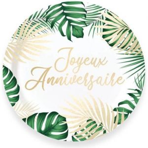 6 IETTES CARTON ANNIVERSAIRE TROPICAL PARTY 23CM Vert, Anis, Ment, Eau VAISSELLE JETABLE