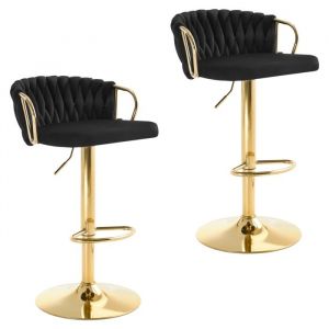 Woltu - Lot de 2 Tabourets de Bar Tabourets Pivotant à 360°, Hauteur Réglable, Velours + Métal, Noir