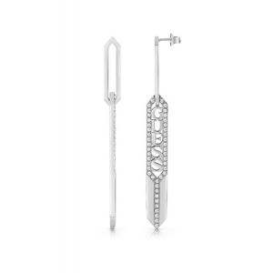 Guess : Boucles d'Oreilles HEXAGON UBE29083 - pendantes acier rhodié logo