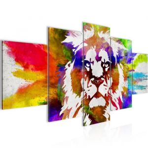 Runa art Tableau Décoration Murale Lion Coloré 200x100 cm - 5 Panneaux Deco Toile Prêt à Accrocher 303551c