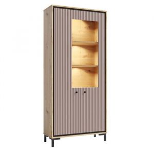 Monmobilierdesign Parii Vaisselier 5 &eacute;tages en bois vitrine avec led 89x196 cm design contemporain Rose antique