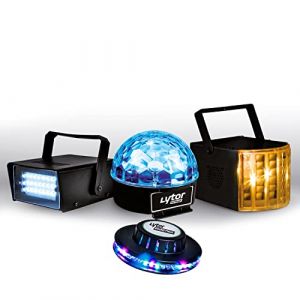 Pack zirkus lytor 4 jeux de lumi&egrave;re stroboscope + d&ocirc;me astro 6 leds + derby 4 leds rgbw + effet ovni