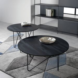 Image de Table basse ronde SHAPE composition acier noir bois stratifié finition noir carbone